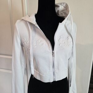 Y2k White Zip-Up Hoodie Cropped Small